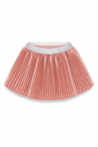 Front view of Primark girls’ pink pleated skirt, size 9-12, months
