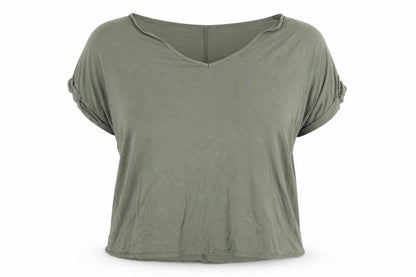 Front view of Billys collection women’s green basic blouse, size UK 20