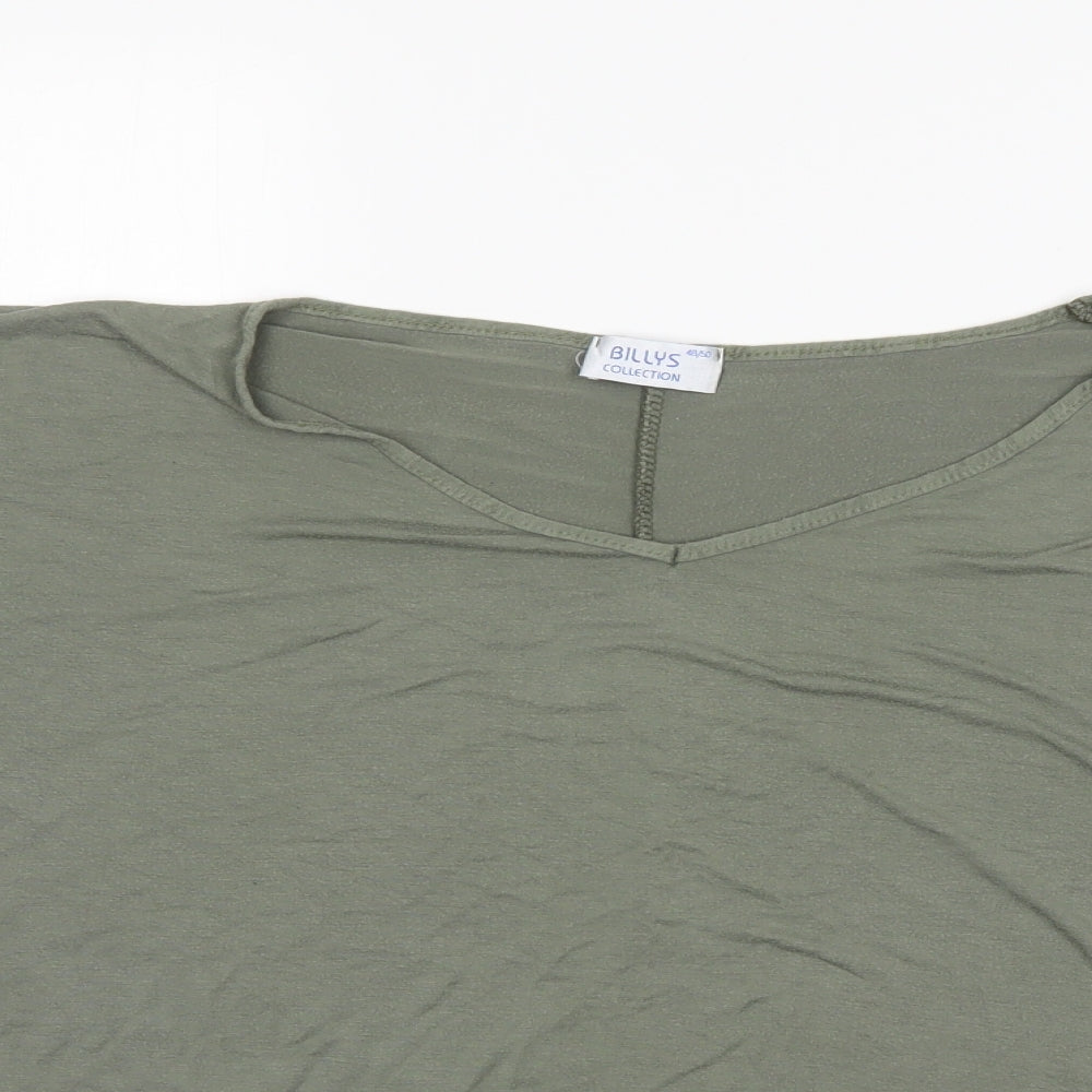 Close-up detail of Billys collection women’s green basic blouse, size UK 20