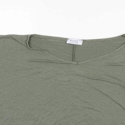 Close-up detail of Billys collection women’s green basic blouse, size UK 20