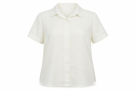 Front view of Bonmarché women’s white basic button-up, size UK 12