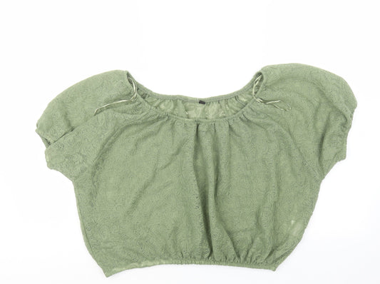 Front view of Folia women’s green cropped blouse, size UK 16