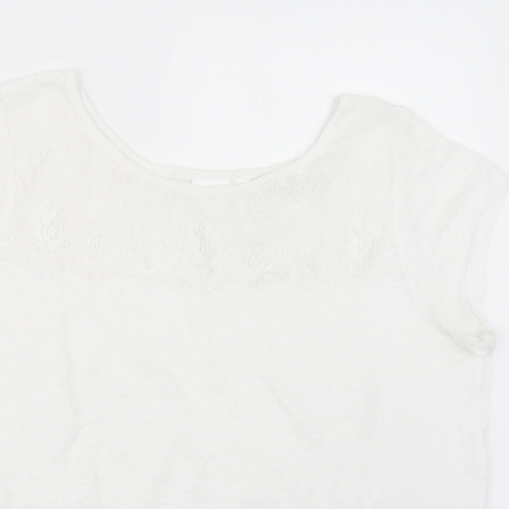 Close-up detail of In Wear women’s white basic t-shirt, size S