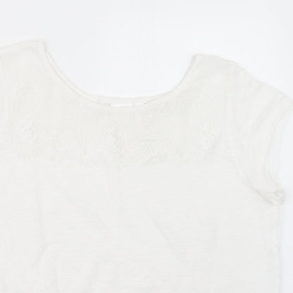 Close-up detail of In Wear women’s white basic t-shirt, size S