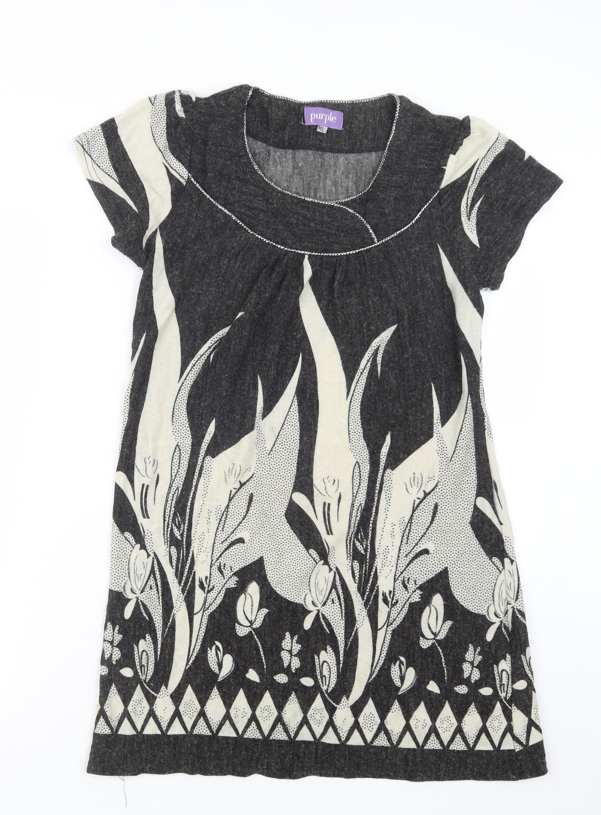Additional front view of Purple women’s grey geometric jumper, size M