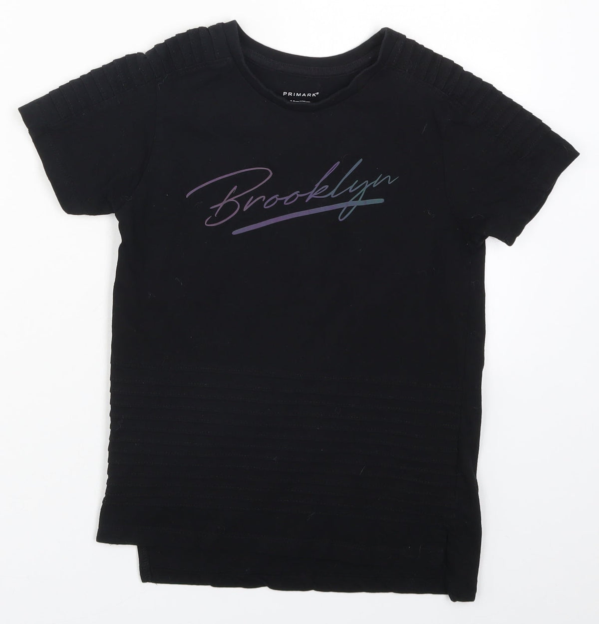 Additional front view of Primark boys’ black basic t-shirt, size 7-8, years - brooklyn