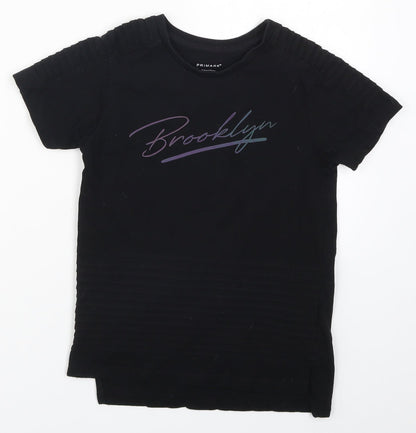 Additional front view of Primark boys’ black basic t-shirt, size 7-8, years - brooklyn