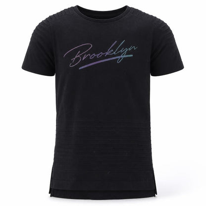 Front view of Primark boys’ black basic t-shirt, size 7-8, years - brooklyn