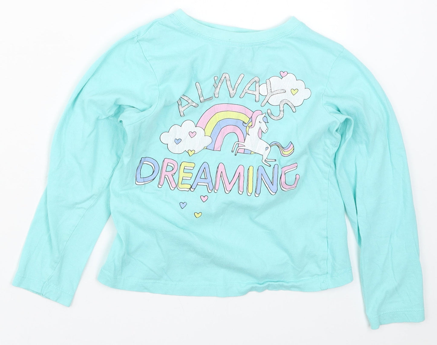 Preworn Girls Blue Solid  Top Pyjama Top Size 8-9 Years  - Always Dreaming Unicorns