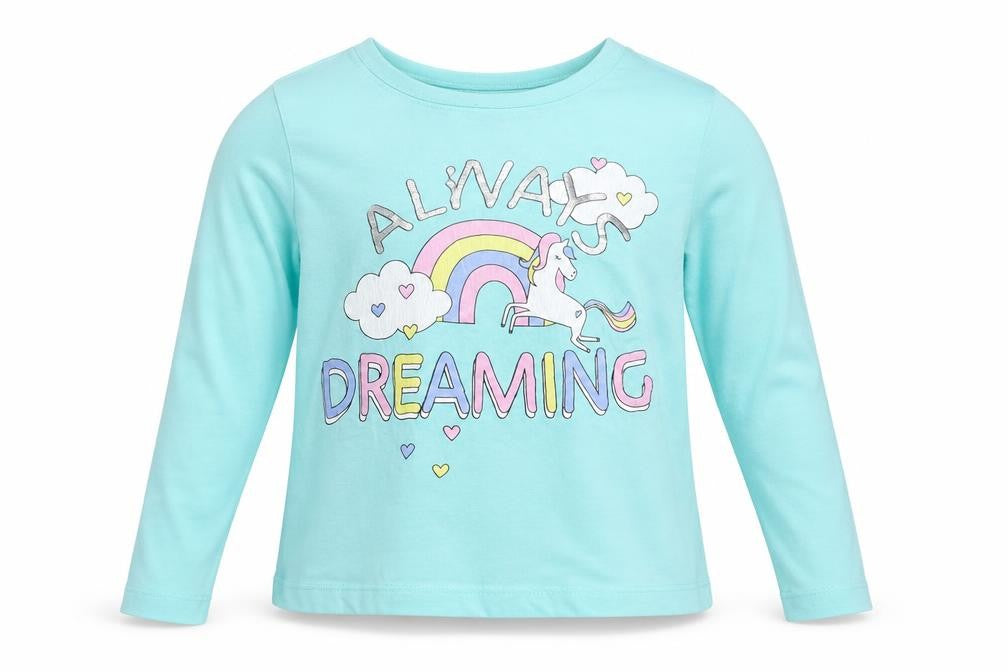 Front view of Preworn girls’ blue solid top pyjama top, size 8-9, years - always dreaming unicorns
