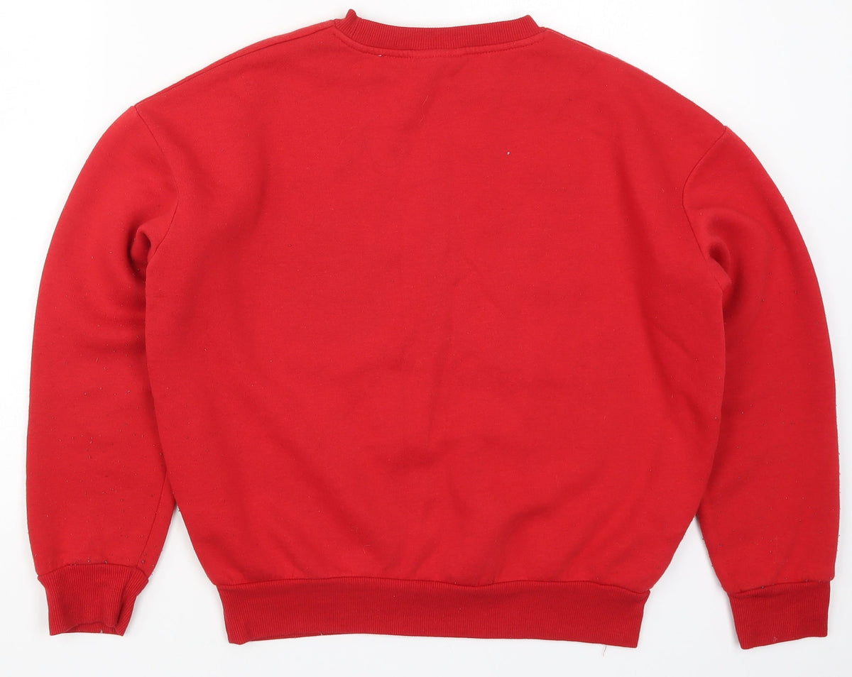 Back view of Primark women’s red pullover sweatshirt, size UK 6, - mickey mouse