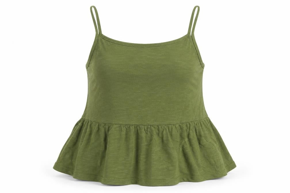 Front view of Select women’s green basic tank, size UK 10