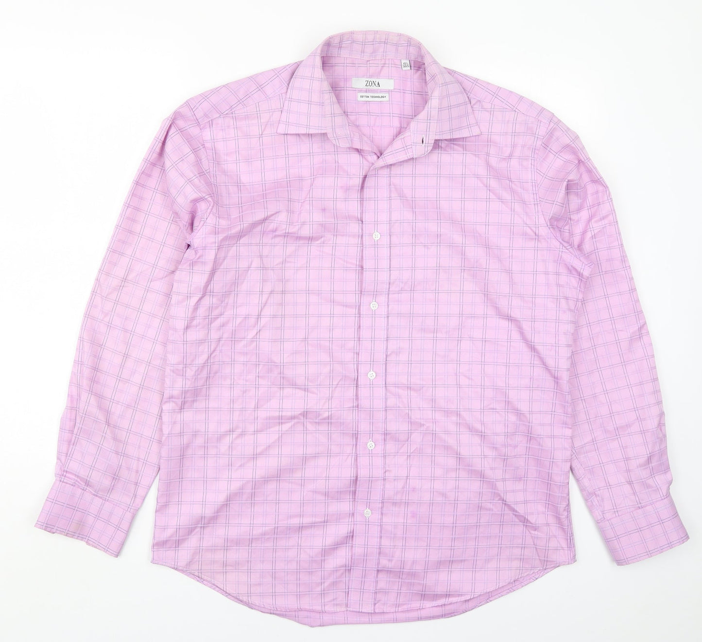 Zona Mens Pink Check   Button-Up Size 15.5