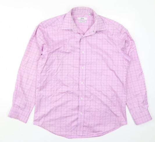 Zona Mens Pink Check   Button-Up Size 15.5