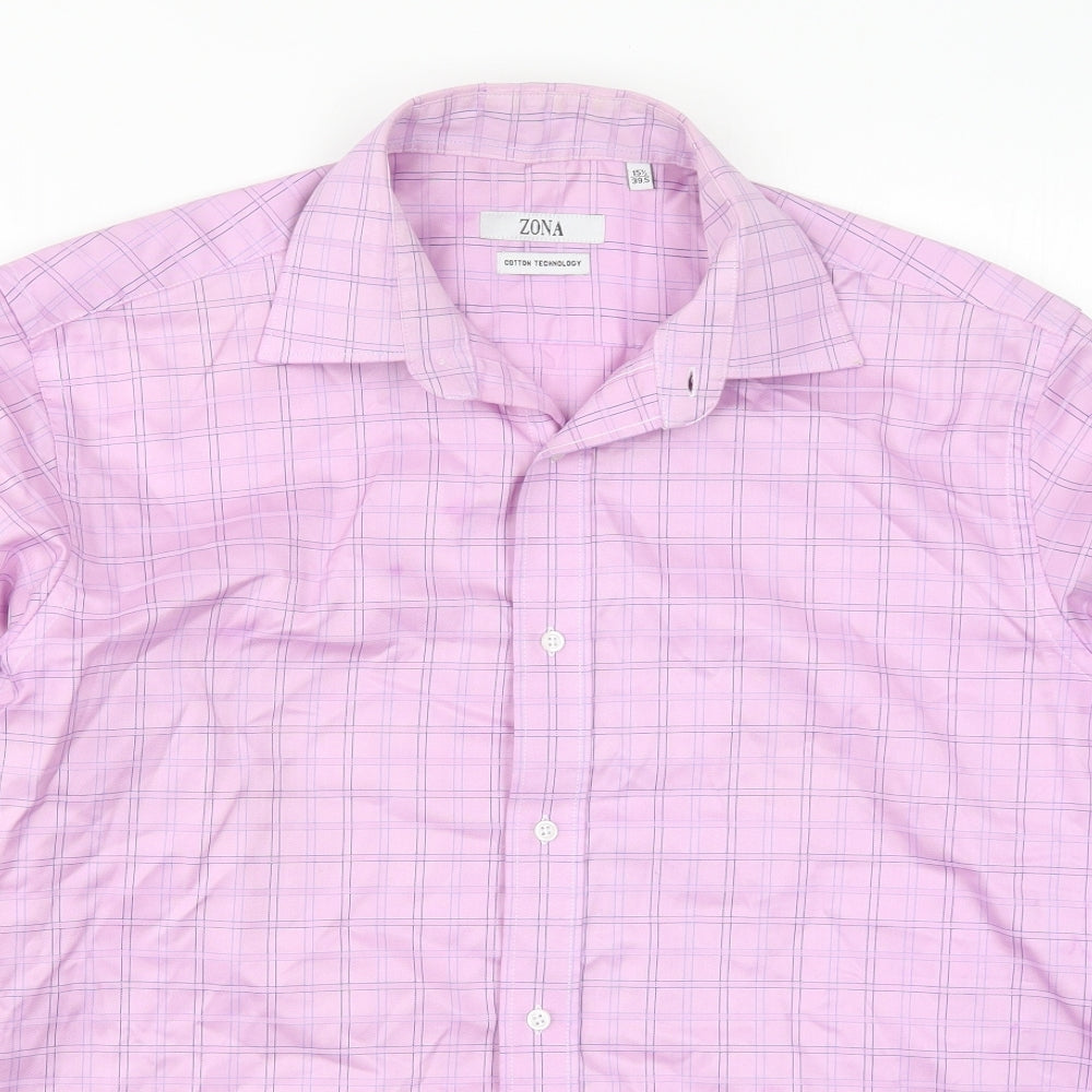 Zona Mens Pink Check   Button-Up Size 15.5