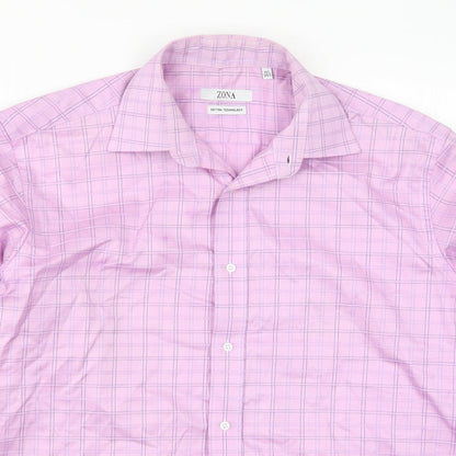Zona Mens Pink Check   Button-Up Size 15.5