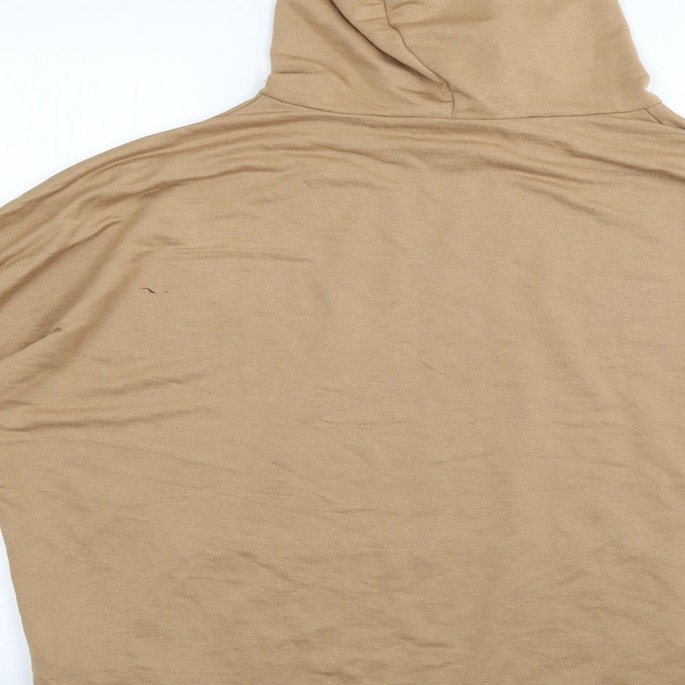 Brand and care label for reyon women’s brown pullover hoodie, size L