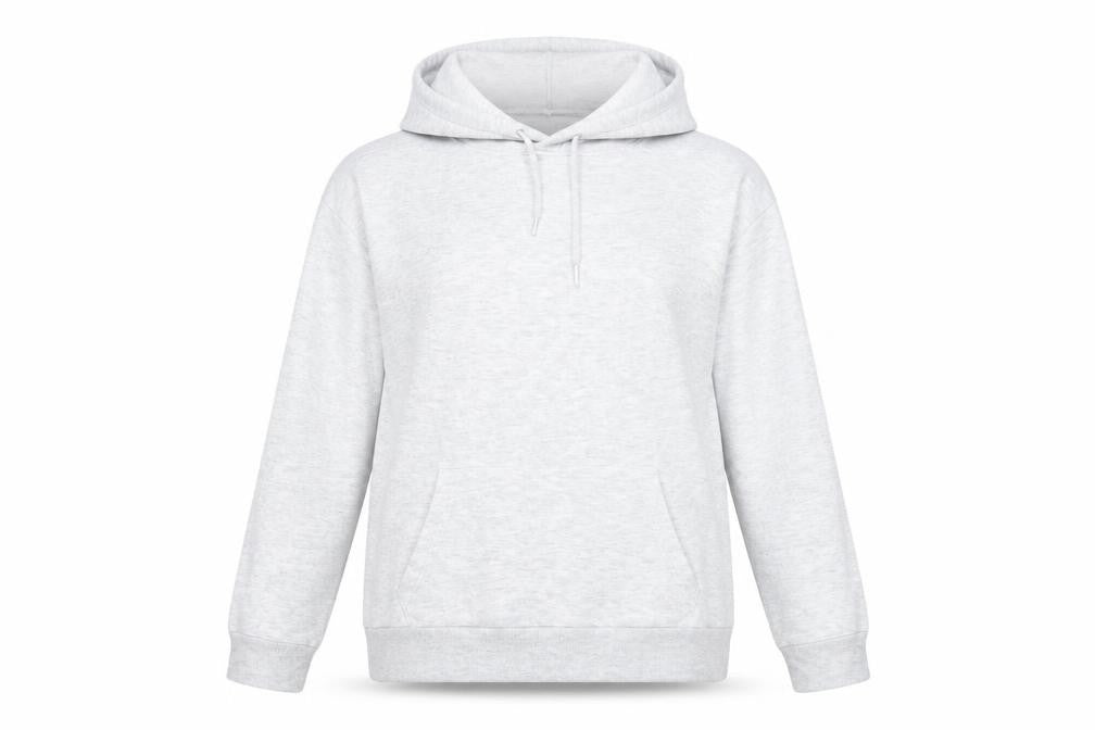Front view of Primark women’s grey pullover hoodie, size UK 10