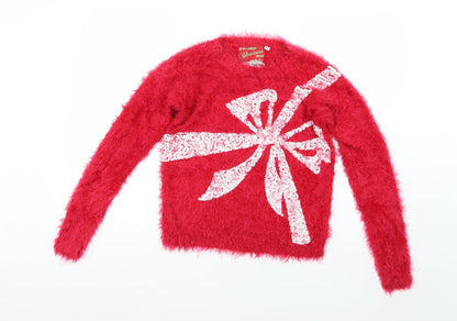 Womens UK Size 10 Star Red Pullover Jumper