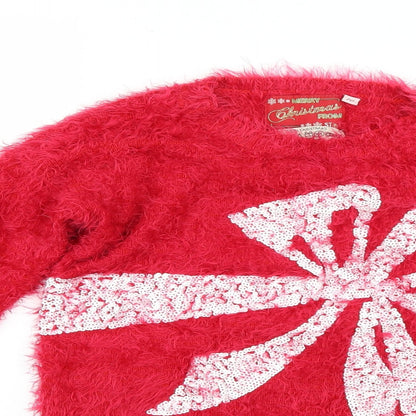 Womens UK Size 10 Star Red Pullover Jumper