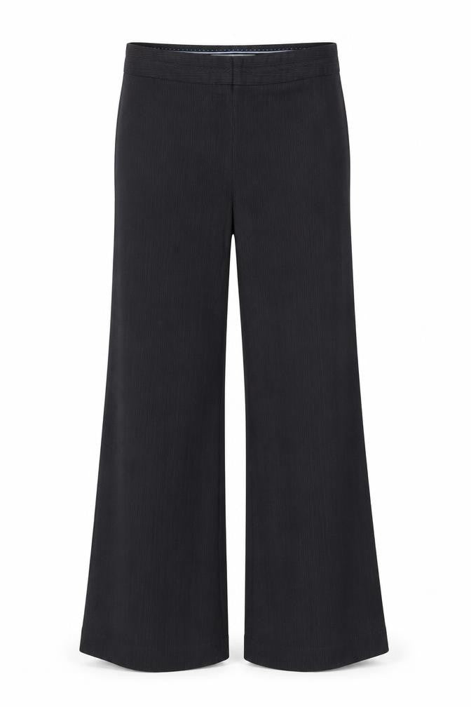 Front view of Next women’s black striped trousers, size UK 12, 26-inch leg