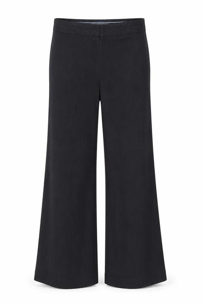 Front view of Next women’s black striped trousers, size UK 12, 26-inch leg