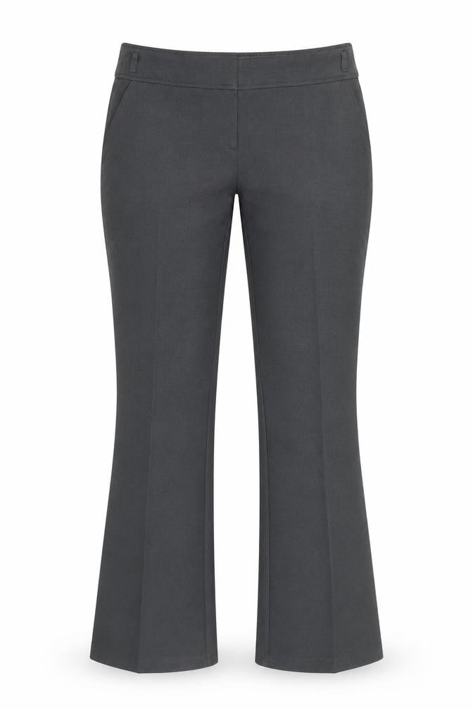 Front view of evie women’s grey trousers, size UK 10, 28-inch leg