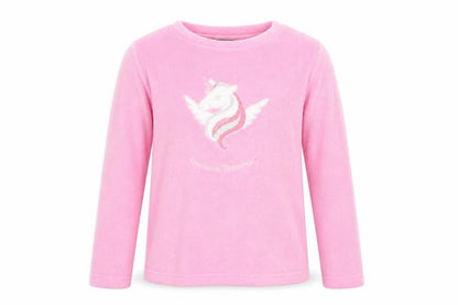 Front view of i believe in unicorns women’s pink geometric top pyjama top, size UK 8