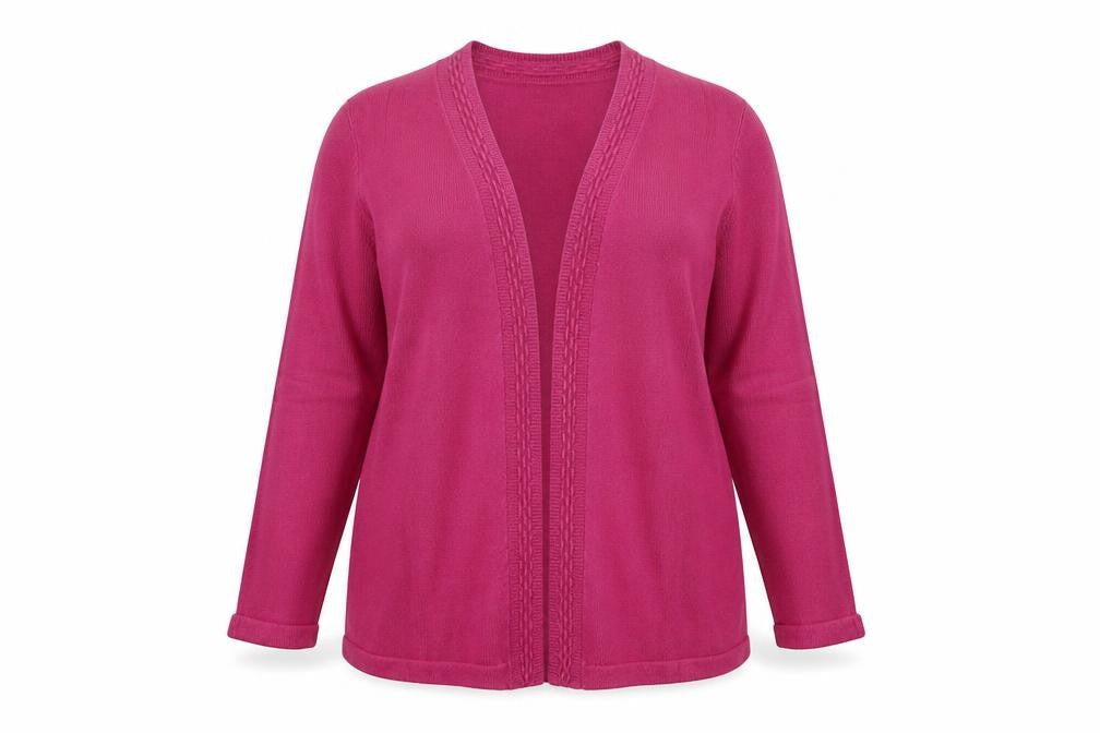 Front view of Julipa women’s pink knit wrap jumper, size UK 16