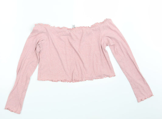 Womens UK Size L H&M Pink Cropped Blouse