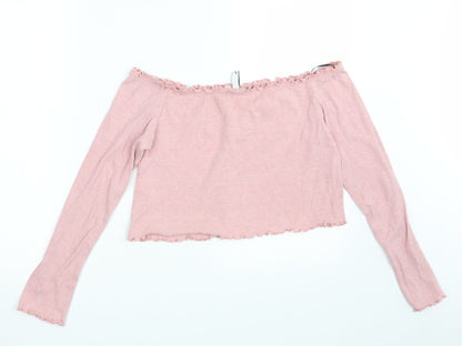 Womens UK Size L H&M Pink Cropped Blouse