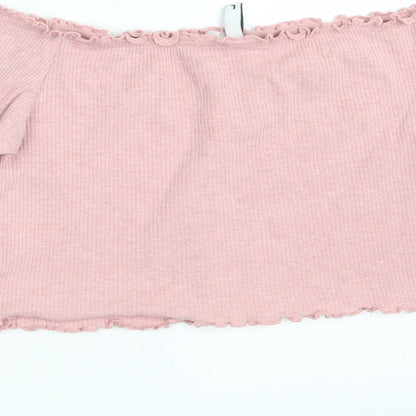 Womens UK Size L H&M Pink Cropped Blouse