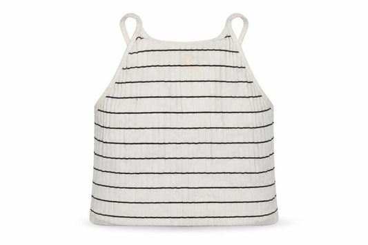 Front view of New Look women’s white striped cropped tank, size UK 14