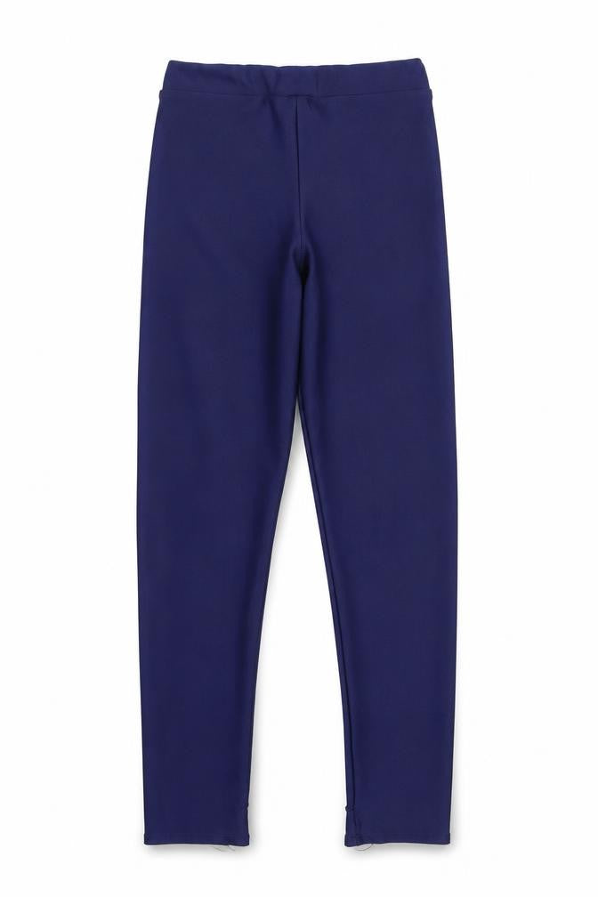 Front view of 1st Position girls’ blue jegging trousers one size - waist 18in; inside leg 19in