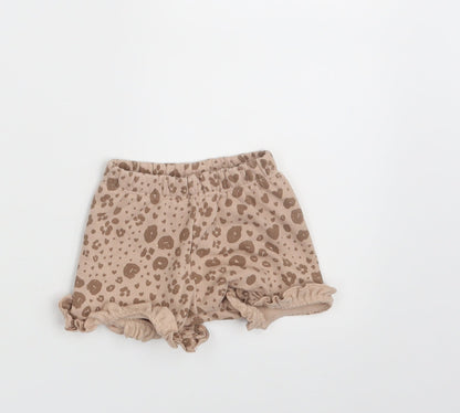 George Girls Brown Animal Print  Cropped Leggings Size 0-3 Months  - Waist 16in; Inside  leg 2in