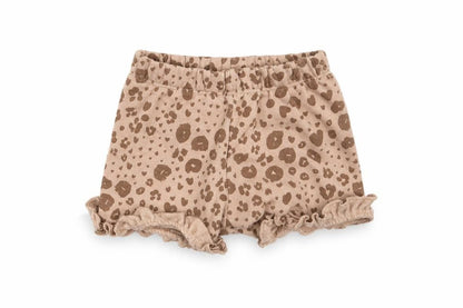Front view of George girls’ brown animal print cropped leggings, size 0-3, months - waist 16in; inside leg 2in