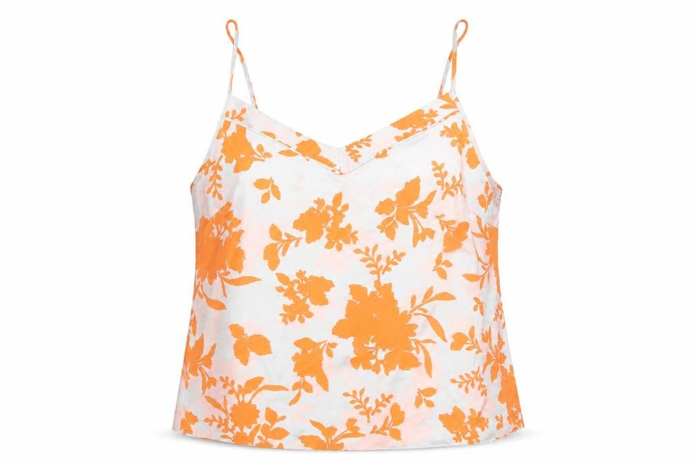 Front view of Secret Possessions women’s silver floral camisole tank, size UK 10