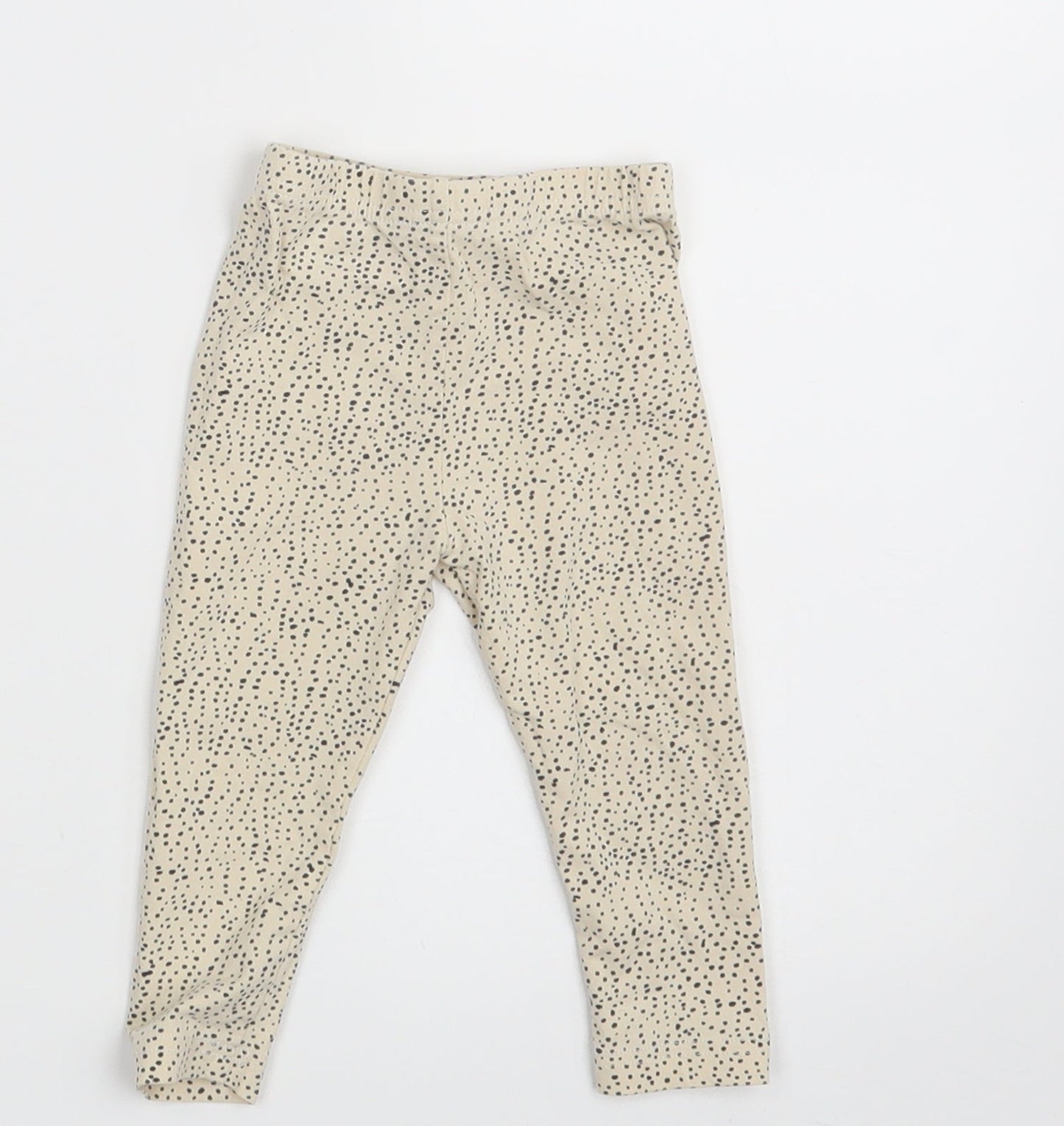 Preworn Girls Beige Polka Dot  Jogger Leggings Size 0-3 Months  - Waist 12in; Inside  leg 9in