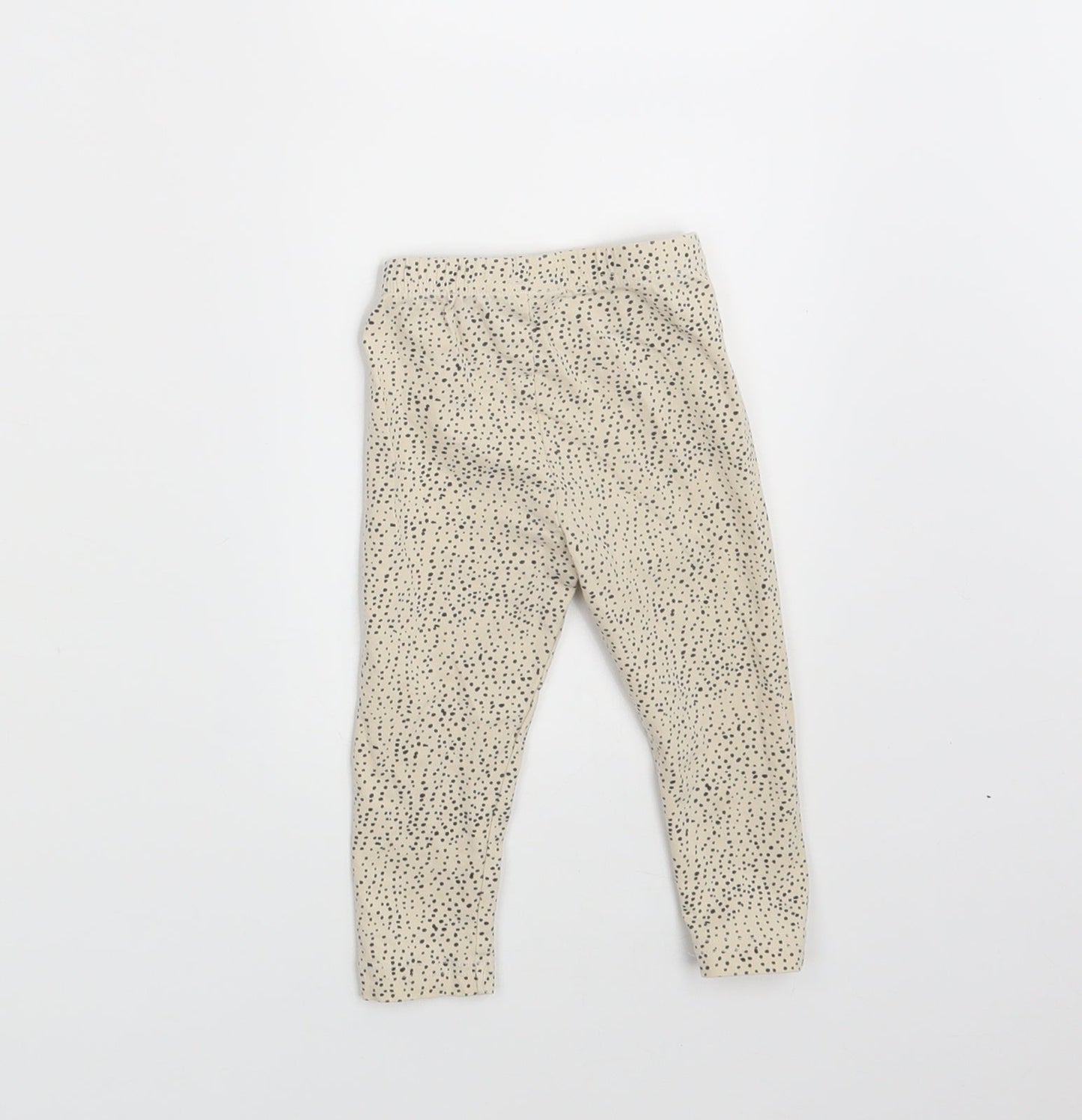 Preworn Girls Beige Polka Dot  Jogger Leggings Size 0-3 Months  - Waist 12in; Inside  leg 9in