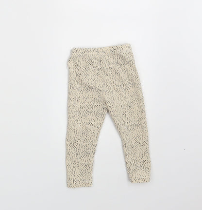 Preworn Girls Beige Polka Dot  Jogger Leggings Size 0-3 Months  - Waist 12in; Inside  leg 9in