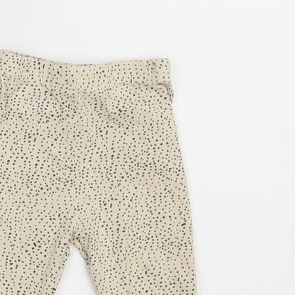 Preworn Girls Beige Polka Dot  Jogger Leggings Size 0-3 Months  - Waist 12in; Inside  leg 9in