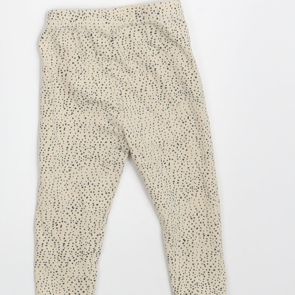 Preworn Girls Beige Polka Dot  Jogger Leggings Size 0-3 Months  - Waist 12in; Inside  leg 9in