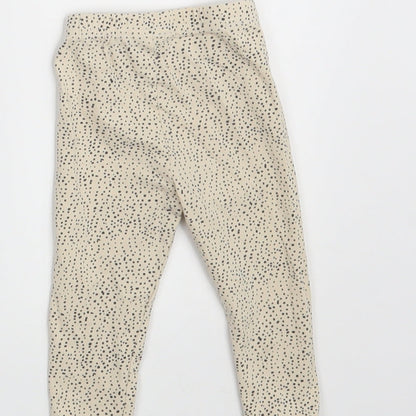 Preworn Girls Beige Polka Dot  Jogger Leggings Size 0-3 Months  - Waist 12in; Inside  leg 9in