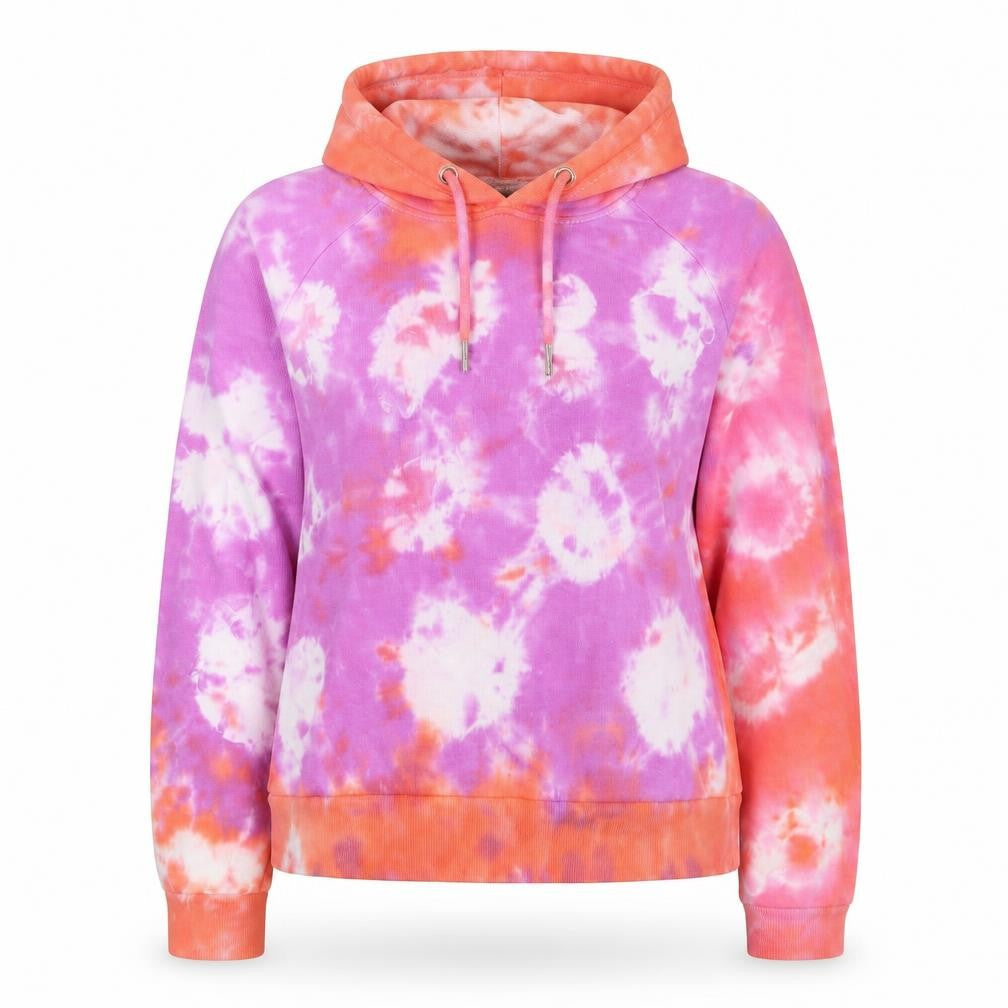 Front view of F&F women’s multicoloured batik pullover hoodie, size UK 10