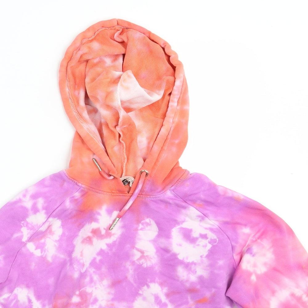 Close-up detail of F&F women’s multicoloured batik pullover hoodie, size UK 10