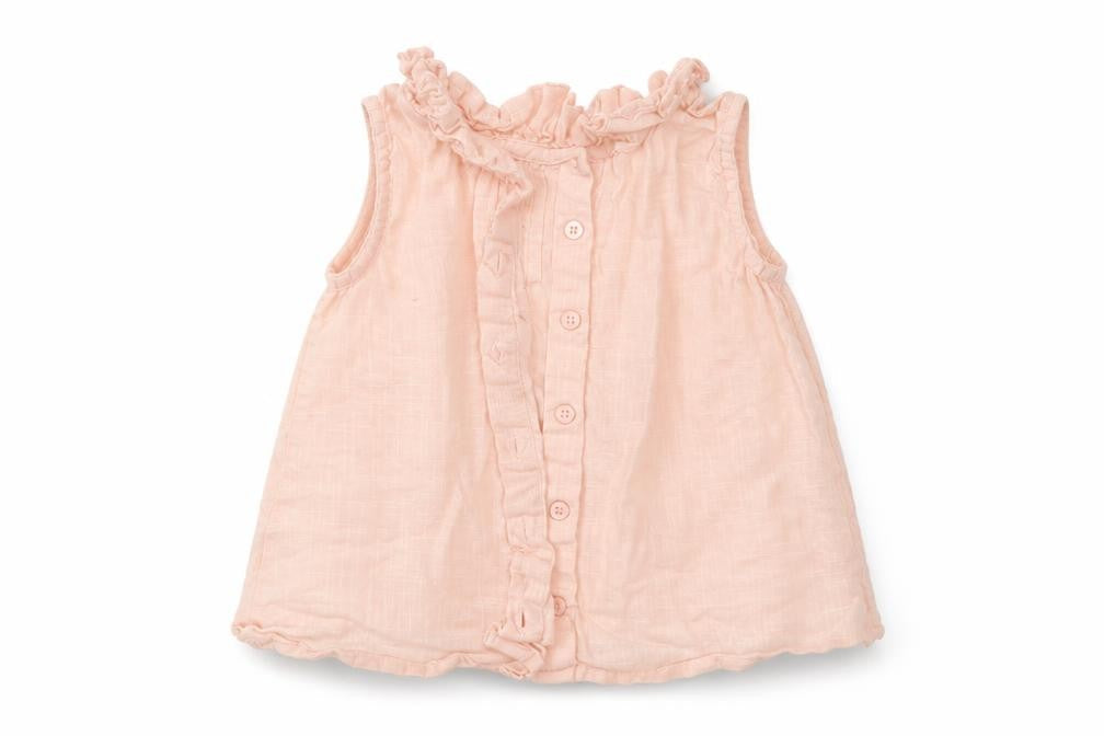 Front view of Matalan girls’ pink basic button-up, size 12-18, months