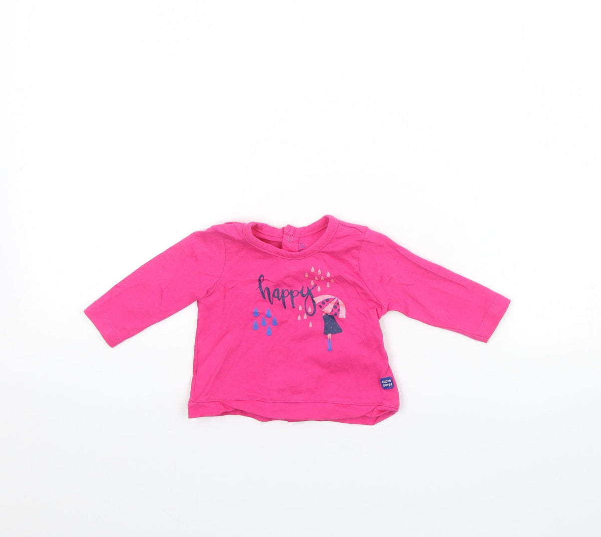 Additional front view of Sucre d'Orge girls’ pink basic t-shirt, size 3-6, months