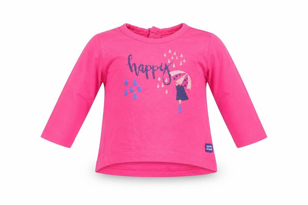 Front view of Sucre d'Orge girls’ pink basic t-shirt, size 3-6, months