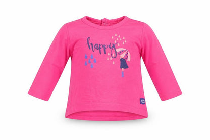 Front view of Sucre d'Orge girls’ pink basic t-shirt, size 3-6, months