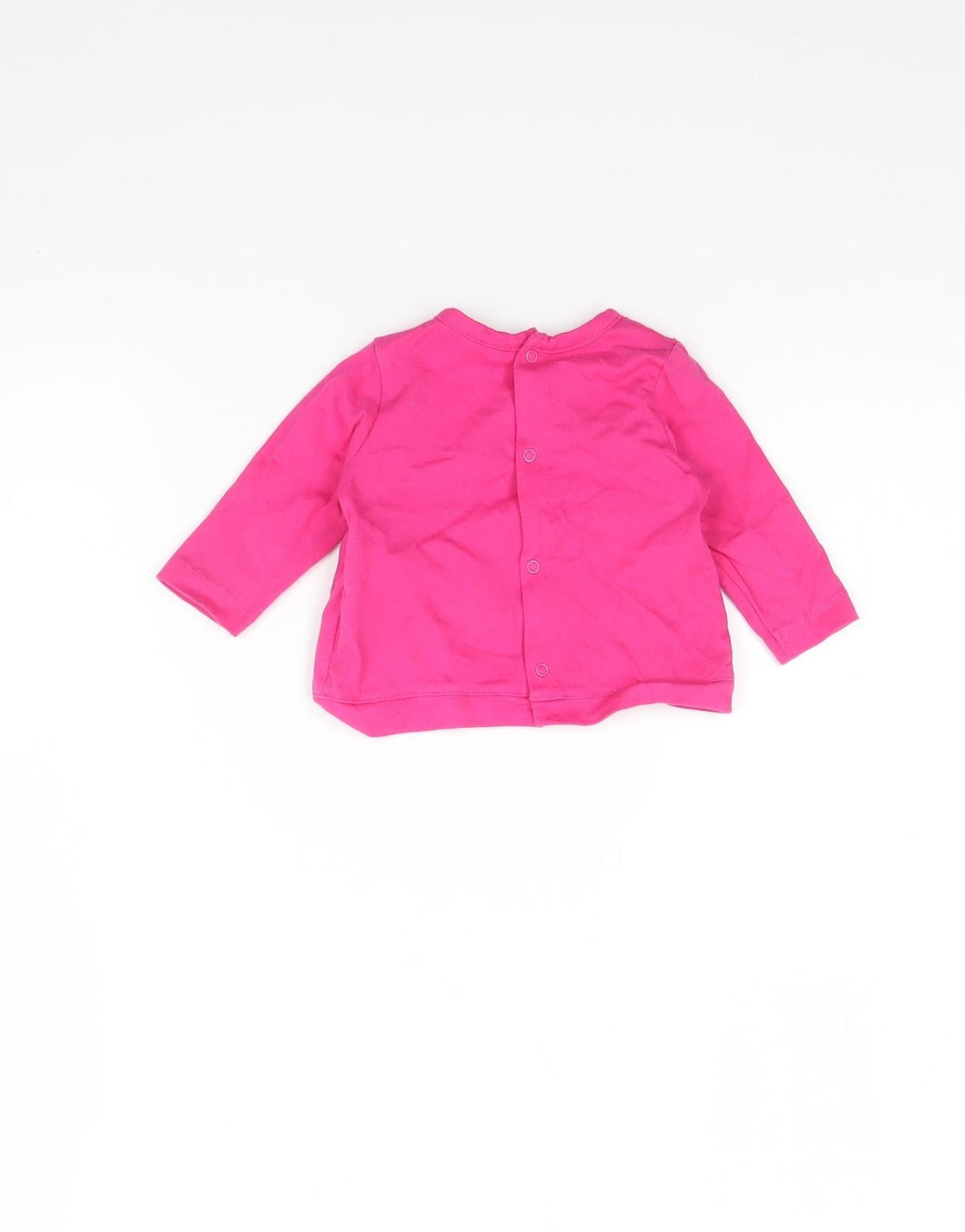 Back view of Sucre d'Orge girls’ pink basic t-shirt, size 3-6, months
